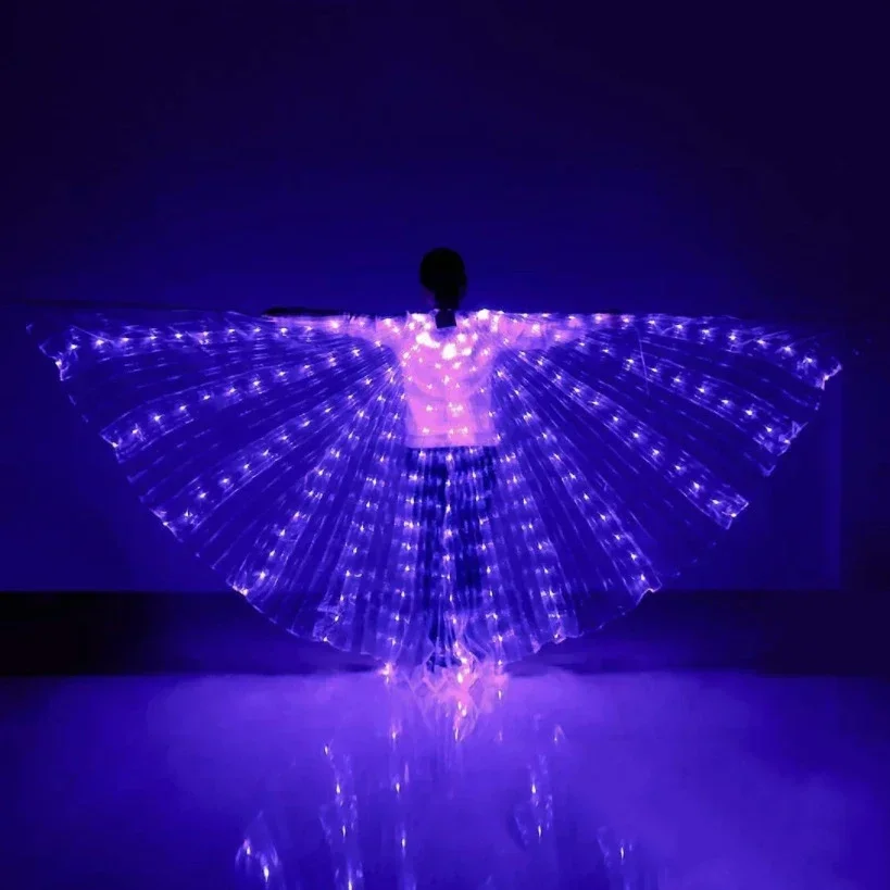 Alas LED Wings for Adult Performance, Fluorescent Butterfly, Isis Wings for Belly Dance, Festival Outfit with Sticks, 145cm