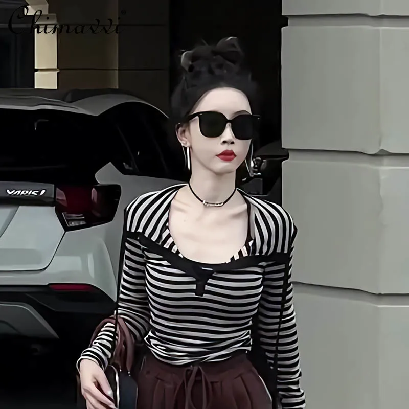 

European High-end Striped Early Autumn Knitted Sweater High-end Sense Age-reducing and Thin Fashion Top Temperament For Women