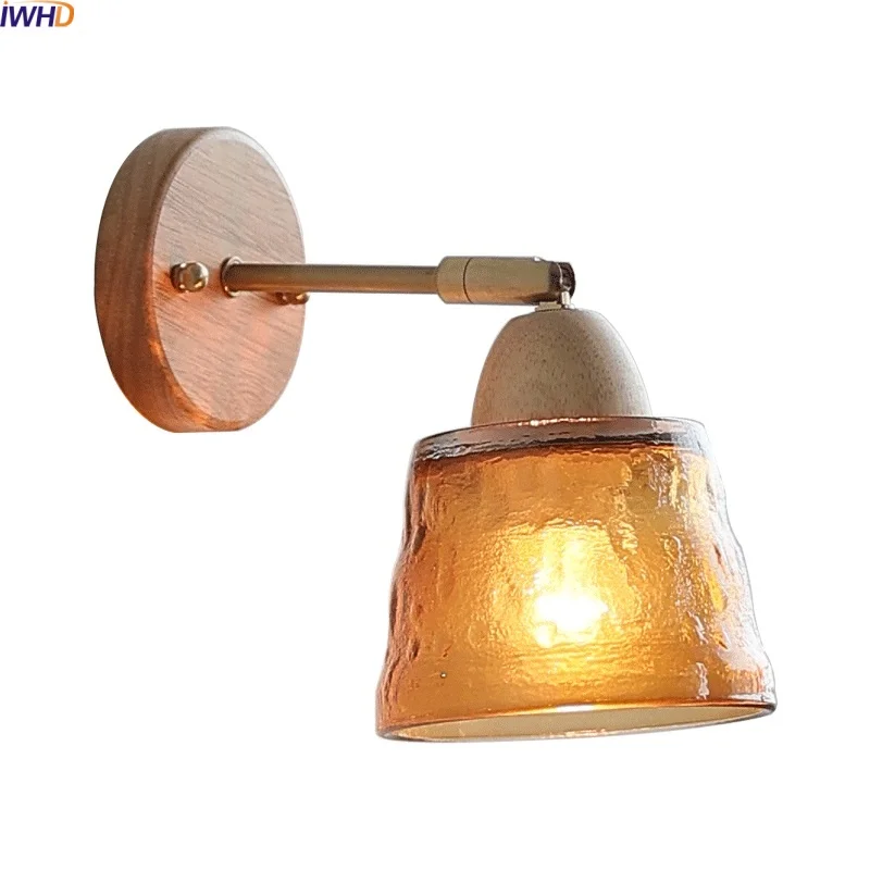 

IWHD Vintage Glass LED Wall Lamp Sconce Indoor Atmosphere Decoration Luminaire Amber Lampshade Bathroom Mirror Light Wandlamp