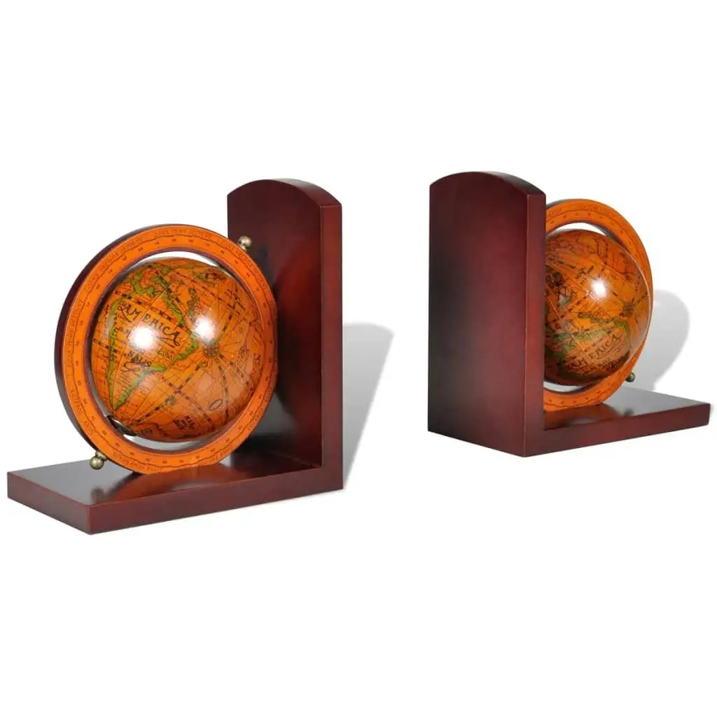 Classic World Map Globe Bookends - Elegant Book Stand Pair for Home & Office Décor