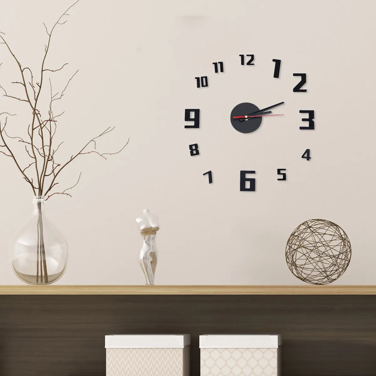 

Numbers Acrylic Wall Hanging Clock Diy Creative Fashion Personality Home Bedroom Living Room Silent Clock without (Black