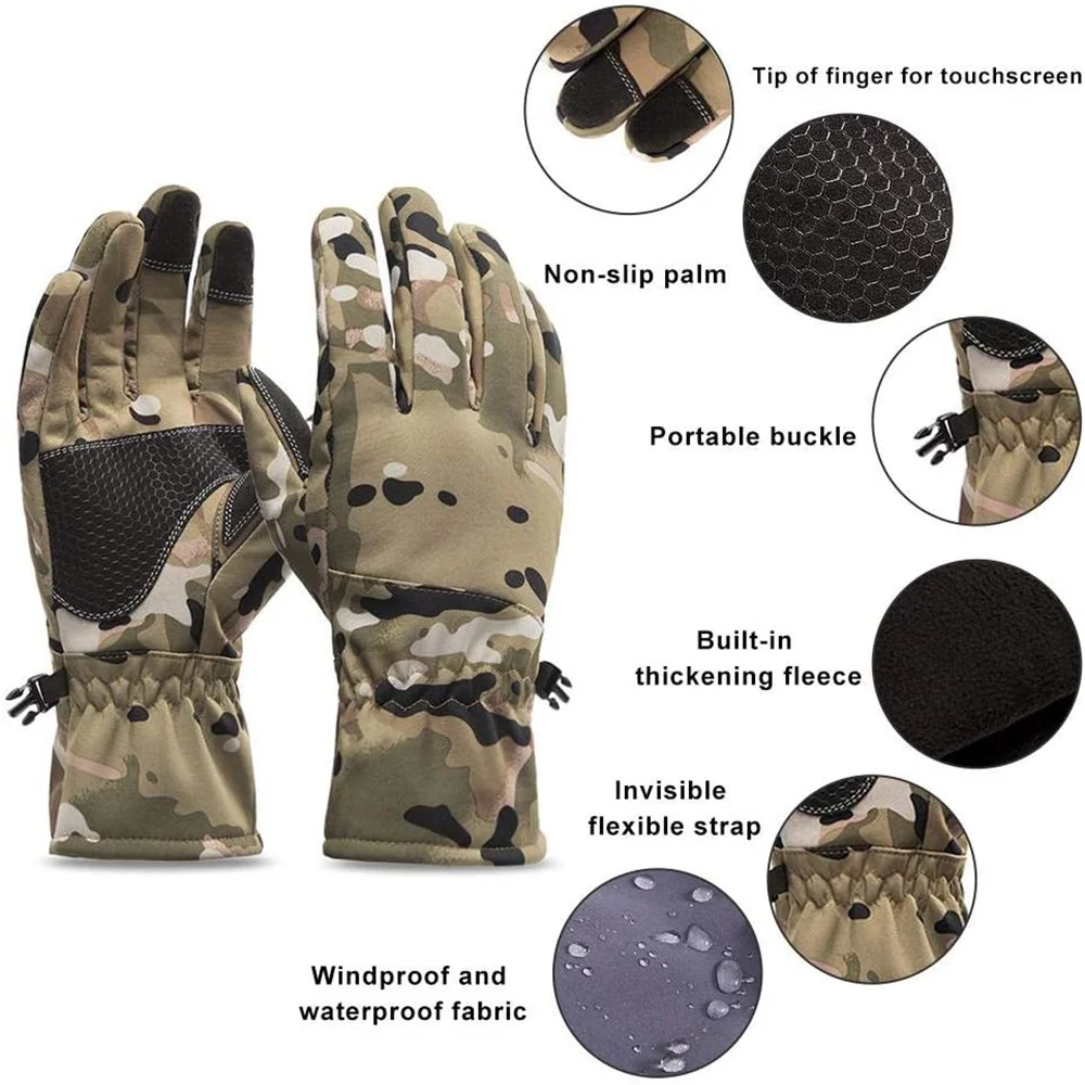 Hunting Gloves - Non-Slip, Touch Screen Ski Gloves Camo Gloves, Cold Weather Outdoor Work and Sports Camo, Black, Khaki