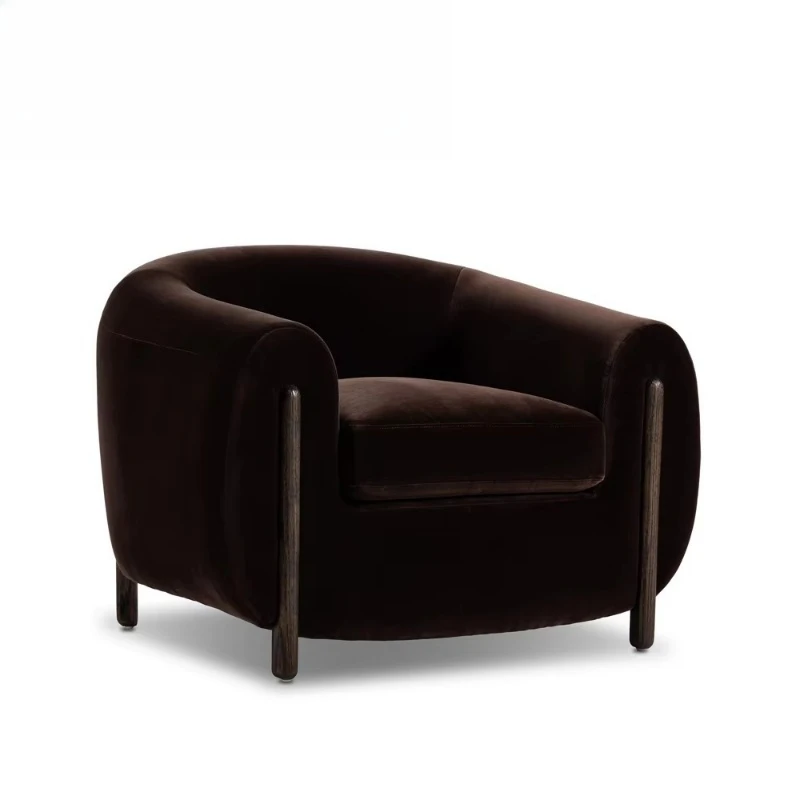 Modern Italian Luxury Dark Brown Velvet Armchair Curved Club Accent Chair for Designer Living Room and Boutique Villa Project