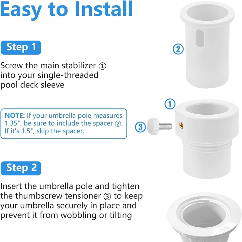 

ABKW-Pool Umbrella Pole Stabilizer Sleeve Adapter-Fit 1.5In & 1.35In Umbrellas Hole Holder Insert For Baja Deck Pools Sleeves