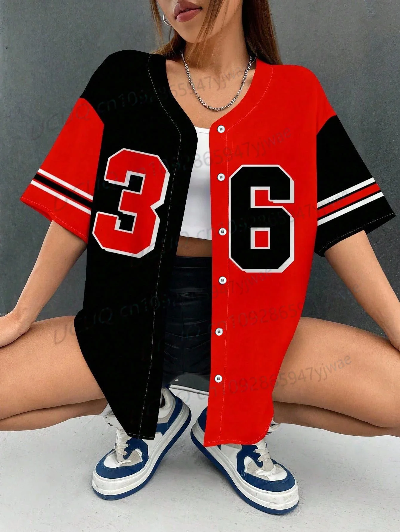 2026 Summer Stripe Los Angeles 86 Printed Women Streetwear Baseball Shirt Hip Hop Short Sleeve Button Up Tops