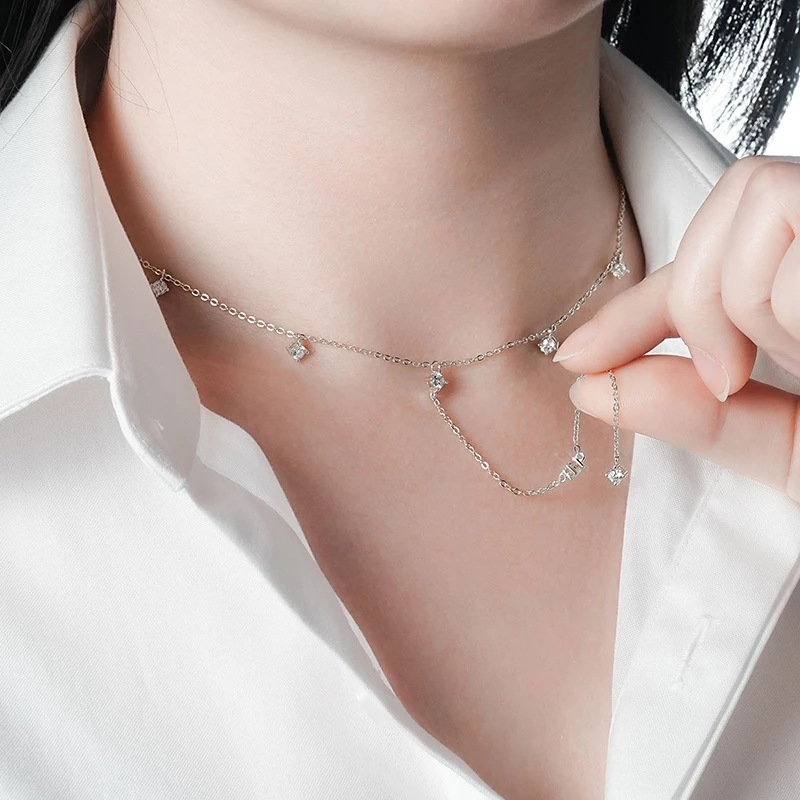Smyoue 0.7-0.9CTTW 100% Full Moissanite Necklaces for Women Tassel Pendant 925 Sterling Silver Plated 18k Fine Jewelry Wholesale