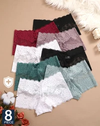 FINETOO 8Pcs Women Floral Lace Panties High Waist Brief Sexy Lingerie Panty Brazilian Underpants Femme Underwear Bikini Intimate
