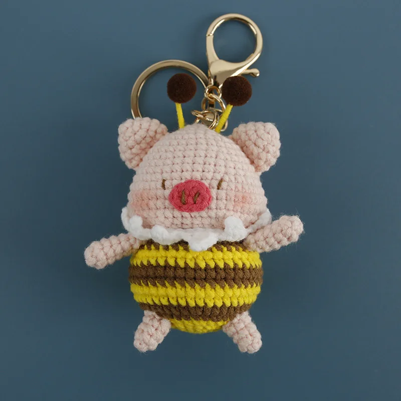 

Cute Bee Piggy Crochet Doll Keychain For Bag Pendant Handmaking Knitting Fruit Animal Keychains Knitted Car Keys Keyrings Gift