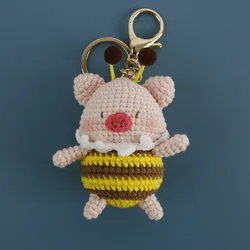 Cute Bee Design Piggy Doll Crochet Keychain For Bag Pendant Knitting Animal Doll Keychains Knitted Bee Keyrings Custom Accessory