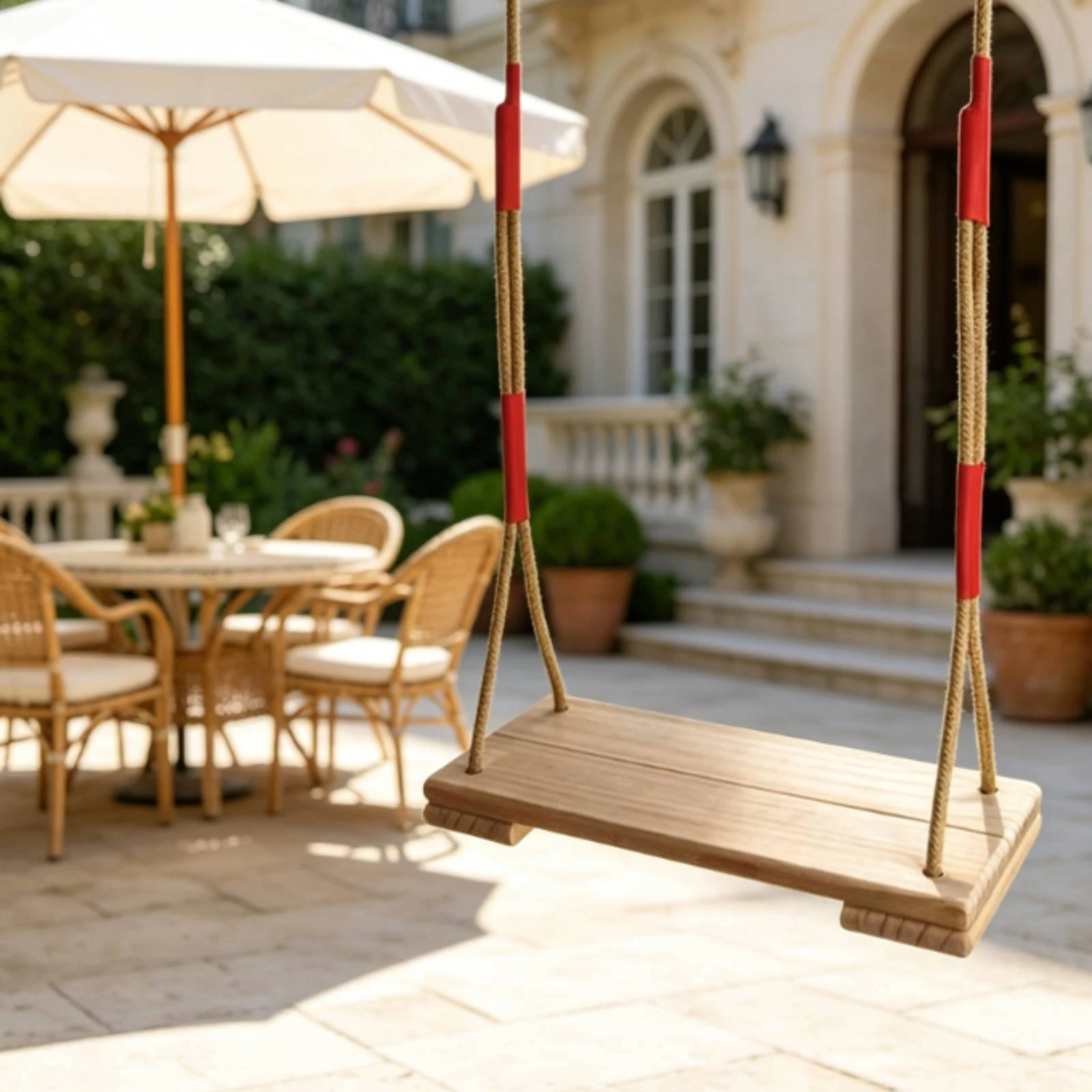 Double Board Swing Solid Wood Adjustable Swing Seat Outdoor Play Equipment Sturdy Polished Edges for Children, Patio