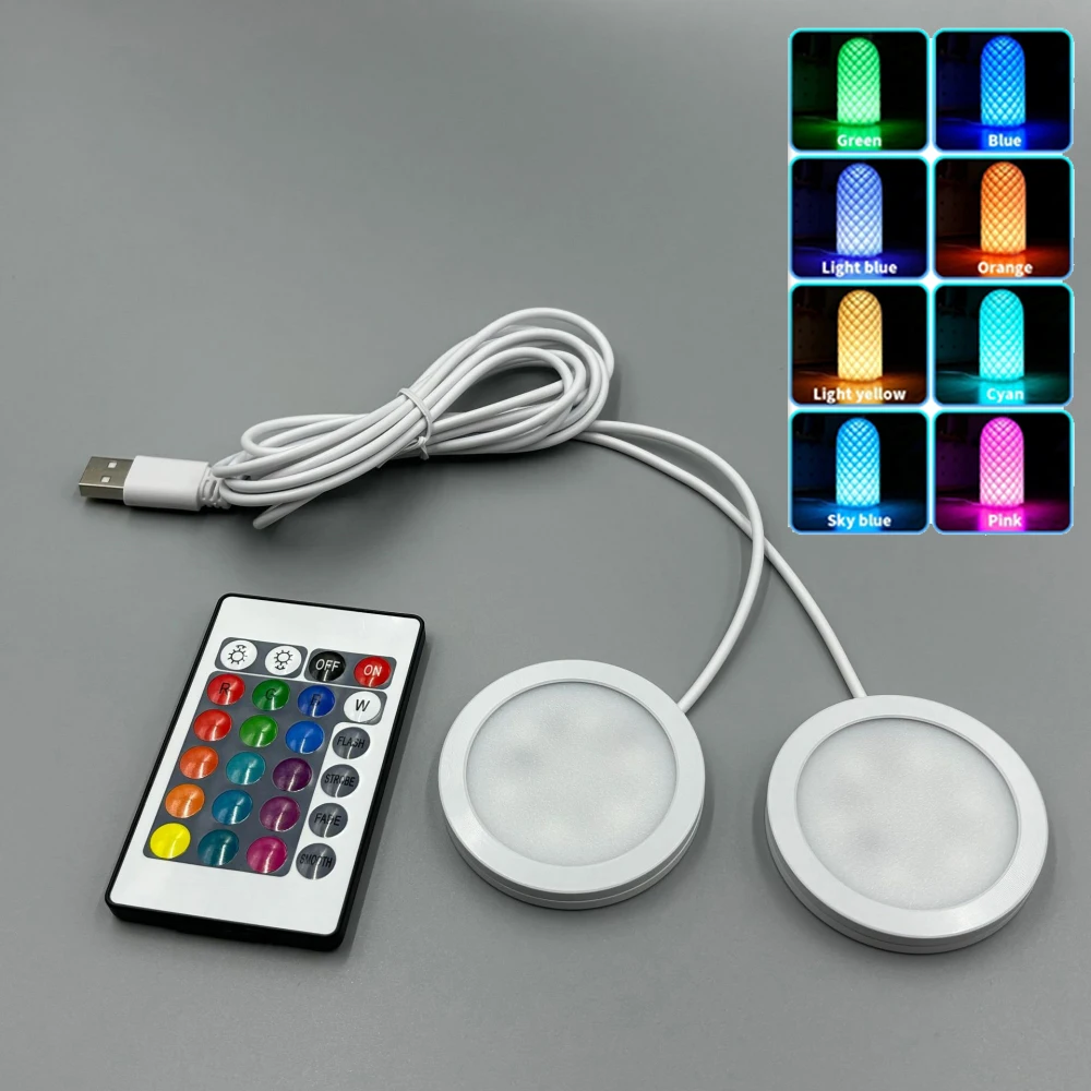 

USB DC 5V 3W Under Cabinet RGB LED Lights with 24Key Remote Jewelry Cabinet Showcase Counter Lamp Ceiling Mini Spot Light