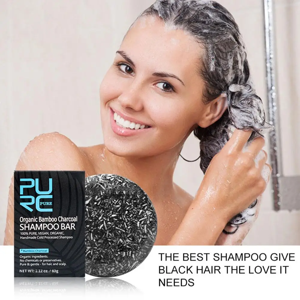 PURC-Barra de champú para el cabello gris y blanco, jabón desintoxicante limpio de carbón de bambú, cuidado del cabello negro, tratamiento del cuero cabelludo brillante