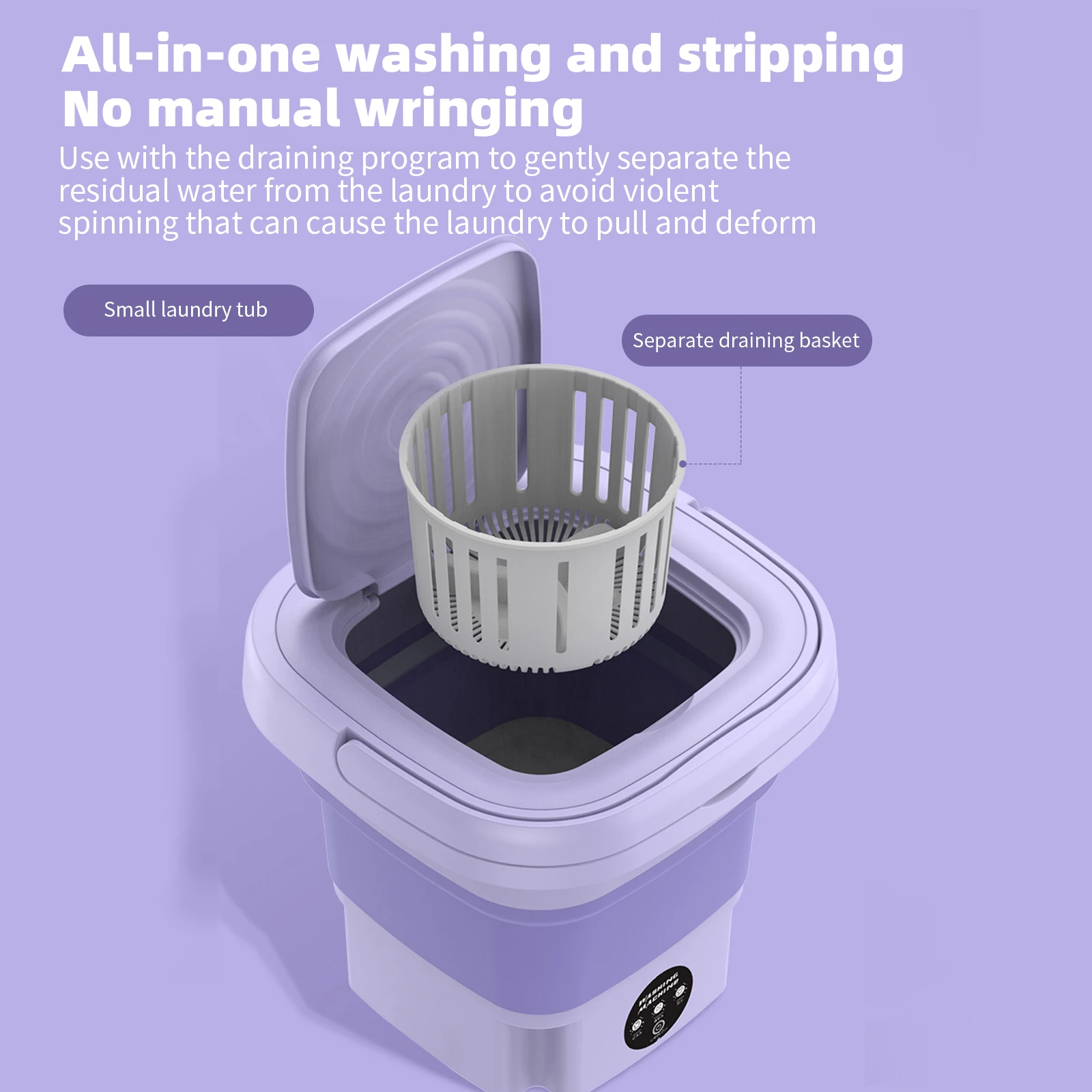 8L Portable Telescopic Folding Underwear Washing Machine, 3 Modes Deep Cleaning, Small Household Baby Clothes Washing Machine