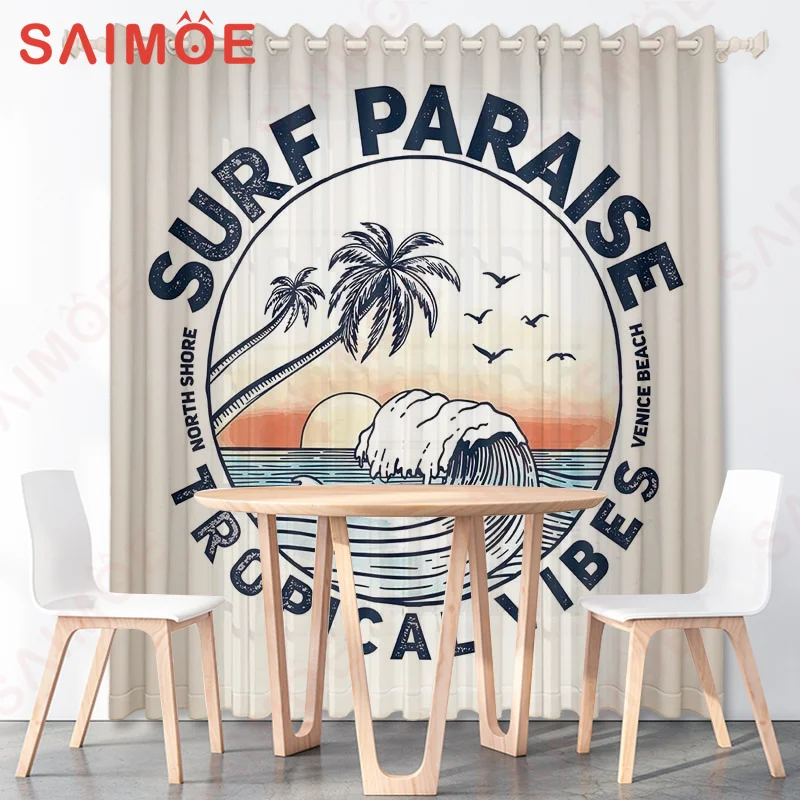 European American Rainforest Outdoor Resort Curtains Beach Custom Thin Polyester Fabric Office Background Decorations with Hooks