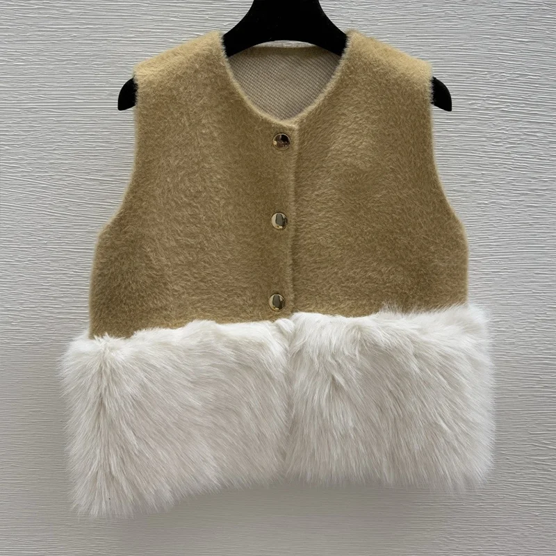 

High-quality autumn-winter new style sweater faux mink fur-polyester blended knitted women's vest for layering 251028197