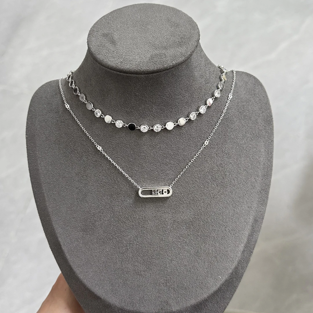 Electroplated 18K Gold Classic Full Diamond Women's Necklace High-End Jewelry