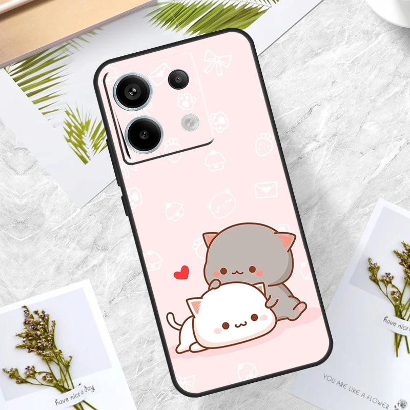 Mochi Peach Cat Case For Redmi Note 12 Pro 9 10 11 9S 10S 11S 12S 10C 12C 13C Redmi Note 13 Pro Plus Cover