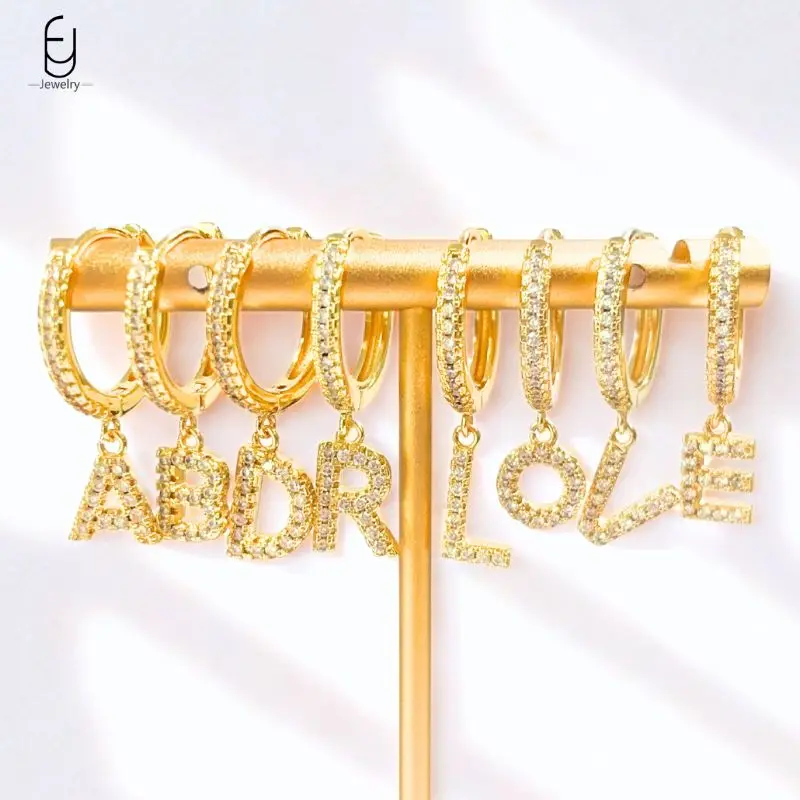 

925 Sterling Silver Needle 26 letter Gold Silver Earrings For Women Ins Exquisite A-Z Zircon Pendant Earring Fashion Jewelry