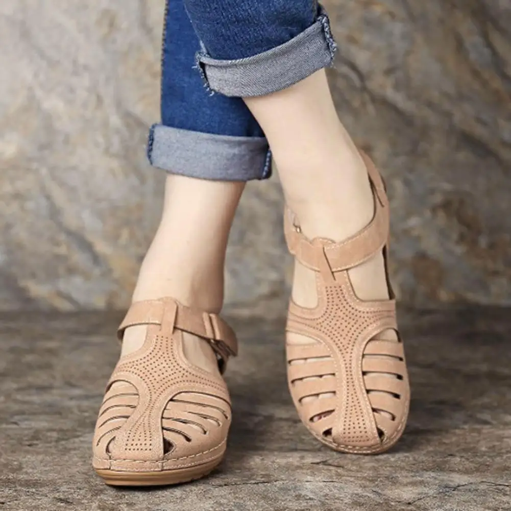 Adjustable Ankle Strap Sandals Women’s Bohemian Wedge Sandals with Ankle Strap Summer Gladiator Closed Toe Sandals Platform
