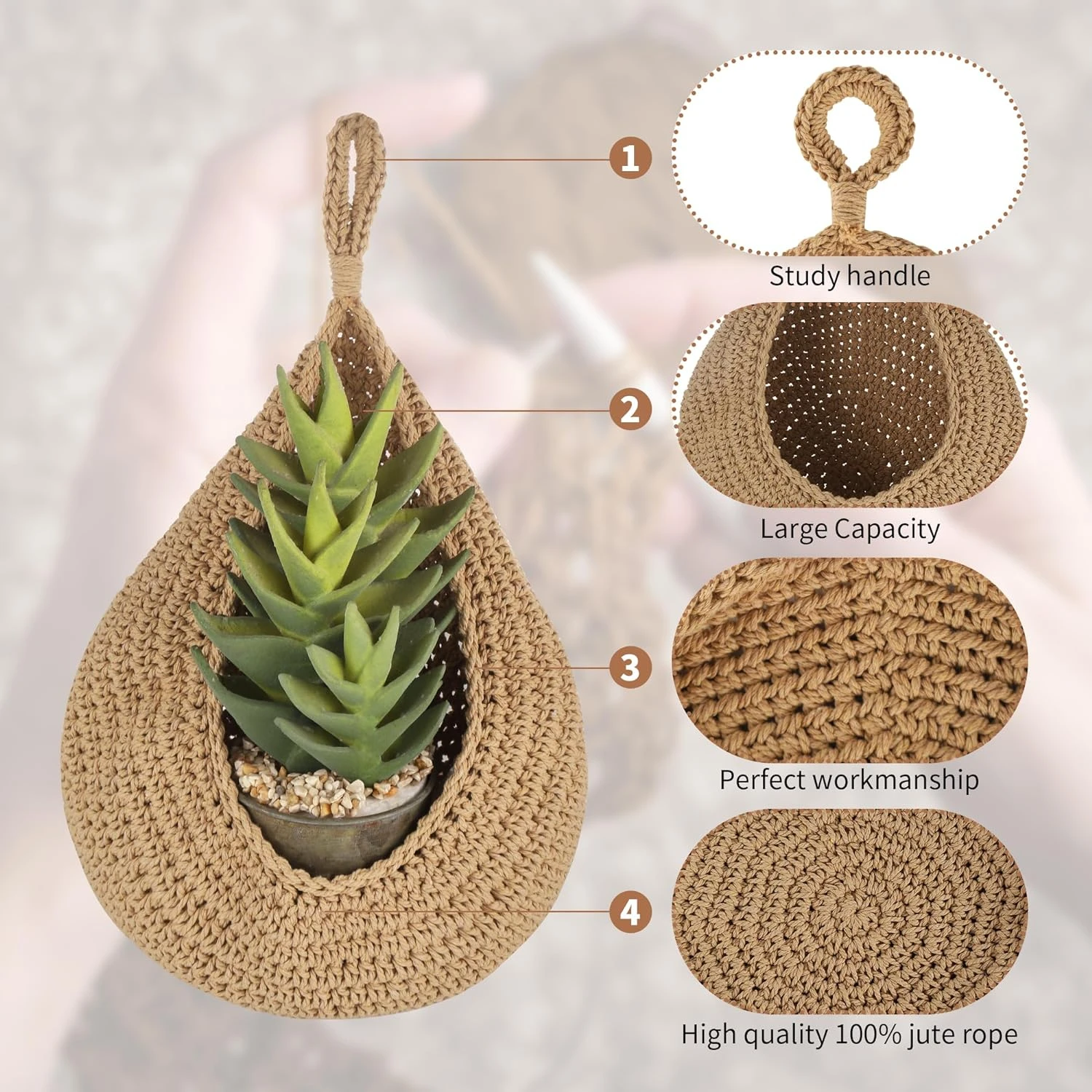 

Elegant and Luxurious Set of 6 Beautifully Handcrafted Oval Brown Jute Kitchen Baskets for Fresh Fruit and Vegetables Storage -