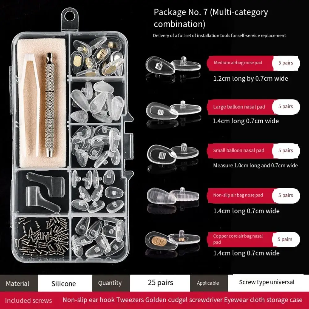 Silicone Eyeglass Repair Kit Antiskid Replaceable Nose Pads Repair Kit Universal Sturdy Precision Screw Sets Repair Accessories