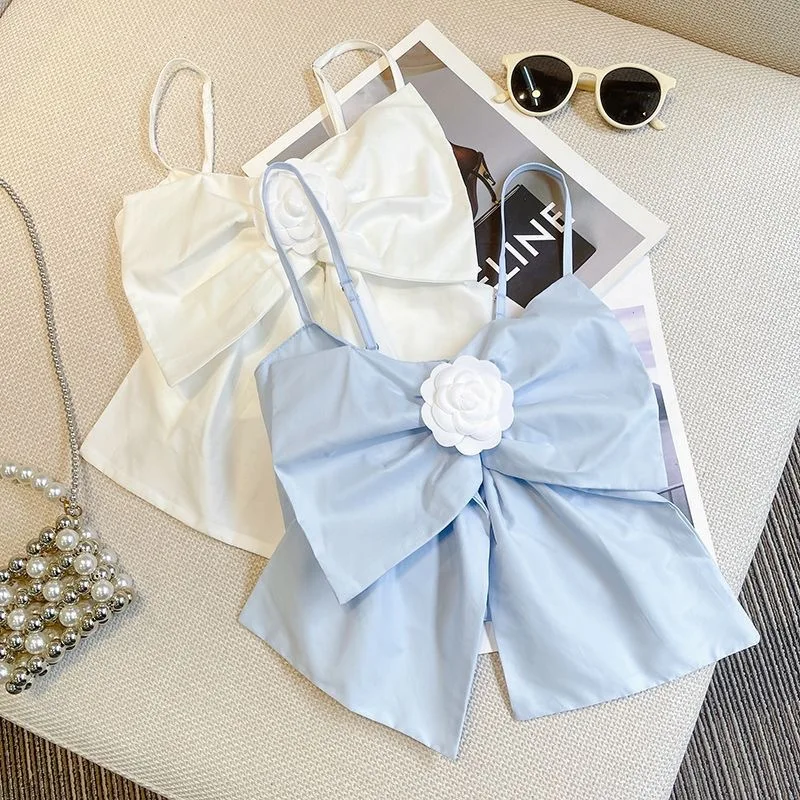 

Girls' Summer New Bow Strap Tank Top Children's Short Strap Fashion and Beautiful Kids Outwear Top Shirt