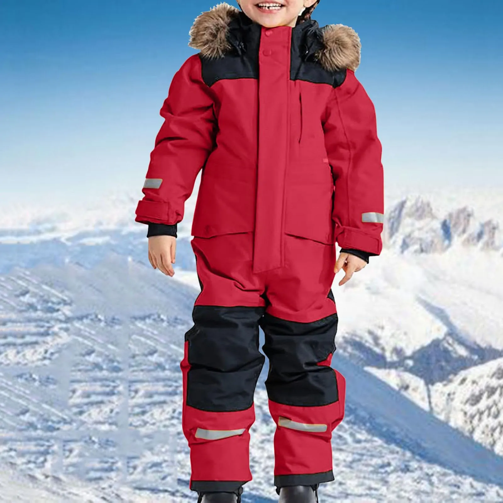 

Children'S Snowsuit Winter Warm Boys Ski Suit Thermal Ski Overall Snow Overall Suit With Removable Hood Mud Suit Outdoor Suit