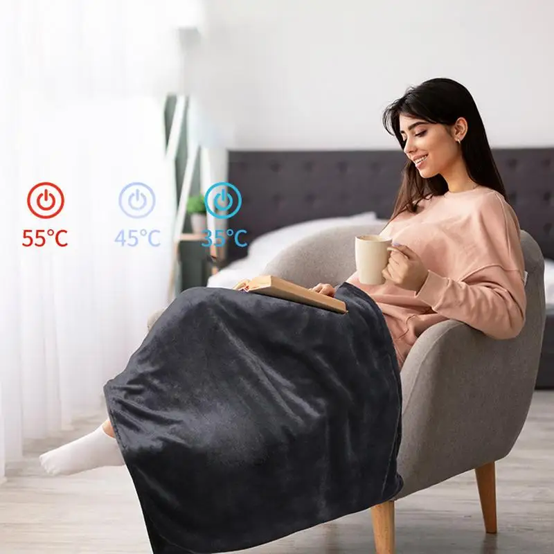 Winter Heated Shawl Soft Zipper Electric Heated Blanket Shawl with 3 Heating Levels, USB Rechargeable Heated Blanket Shawl