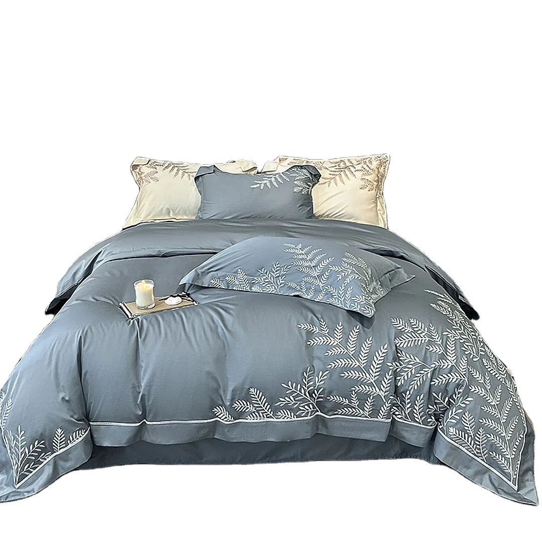 

100S Egyptian Cotton Luxury Flowers Embroidery Palace Pattern-I Bedding Set Duvet Cover Bed Sheet Linen Pillowcases Set