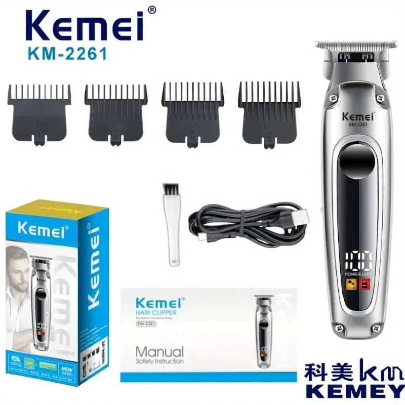 Kemei KM-2261 Electric Hair Clipper USB Rechargeable Cordless Beard Trimmer Men Powerful Hair Clipper Trimming Tool