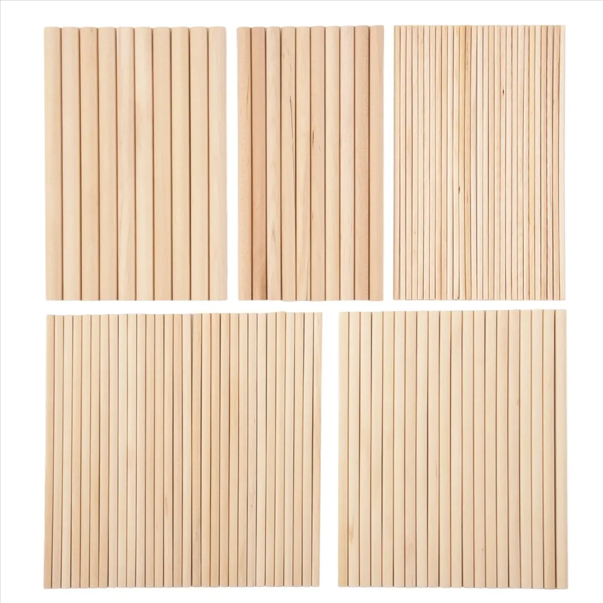 A77K 100 Pieces Dowel Rods Wooden Dowel Rod Craft Wood1/8,3/16,1/4,5/16,3/8X6Inch Sticks for Crafting DIY Wedding Ribbon Wand