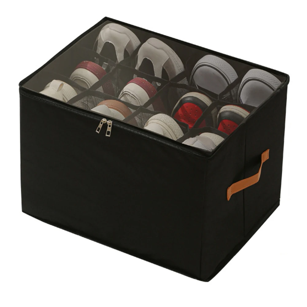 Foldable Fabric Shoe Storage Box With 16 Adjustable Dividers For Closet Organization Oxford Cloth Shoe Cubby Container