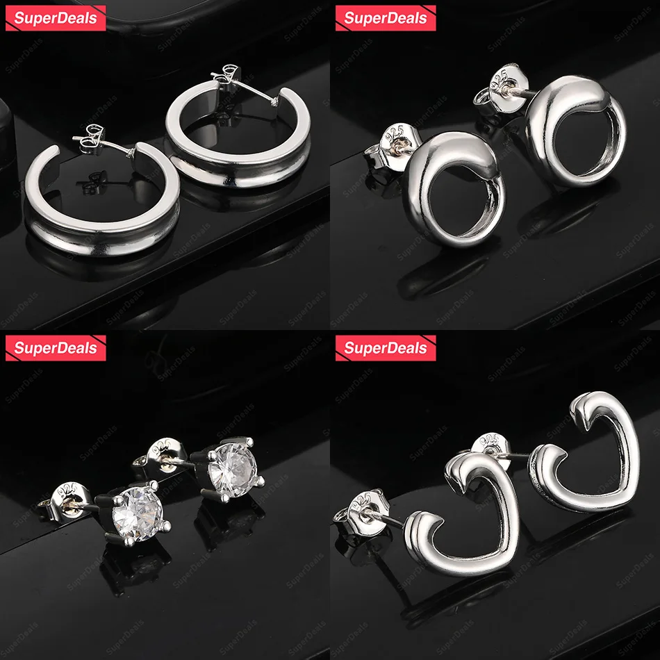 

SuperDeals 925 Sterling Silver Heart Round Waterdrop Zircon Stud Earring For Women Birthday Party Fine Cute Jewelry Holiday Gift