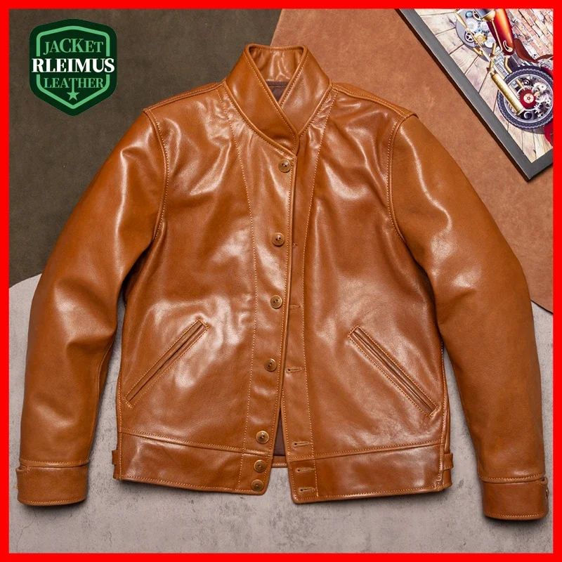 Эйнштейн в одном стиле, итальянский первый слой из козьей кожи, модная мужская кожаная куртка в стиле ретро, классическая тонкая мотоциклетная куртка с воротником-стойкой