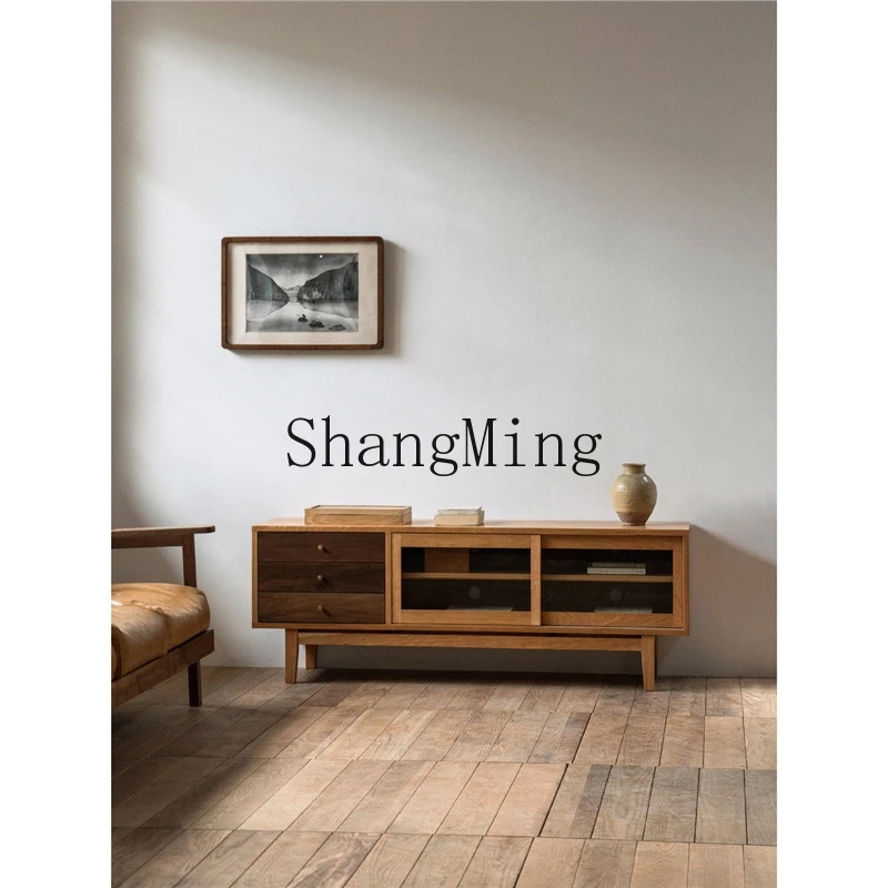 SM's new high-end sliding door TV cabinet is a simple solid wood audio-visual cabinet for living room and home use