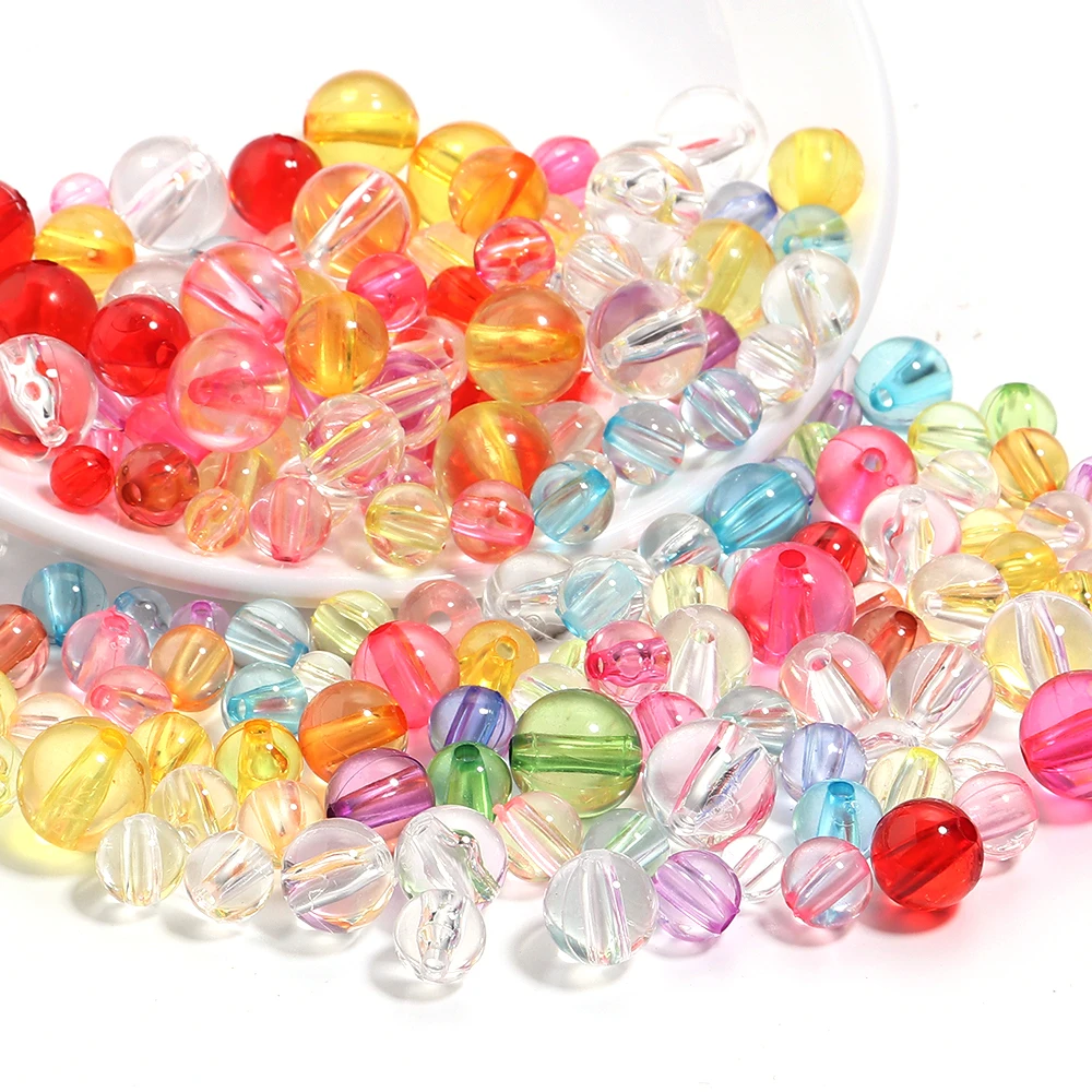 50-100pcs/bag Round Acrylic Beads Colorful Transparent Beads For DIY Phone Chain Jewelry Findings Accessories Loose Spacer Beads