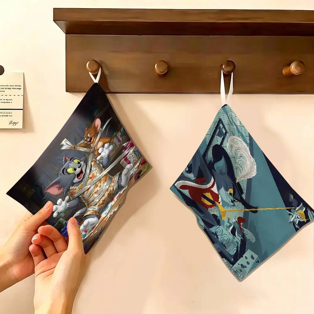 Curtoon Classic T-tom And J-jerry Polyester Cotton Hand Wiping Towel, Anti-shrink Hanging Kitchen Cloth for Household Cleaning