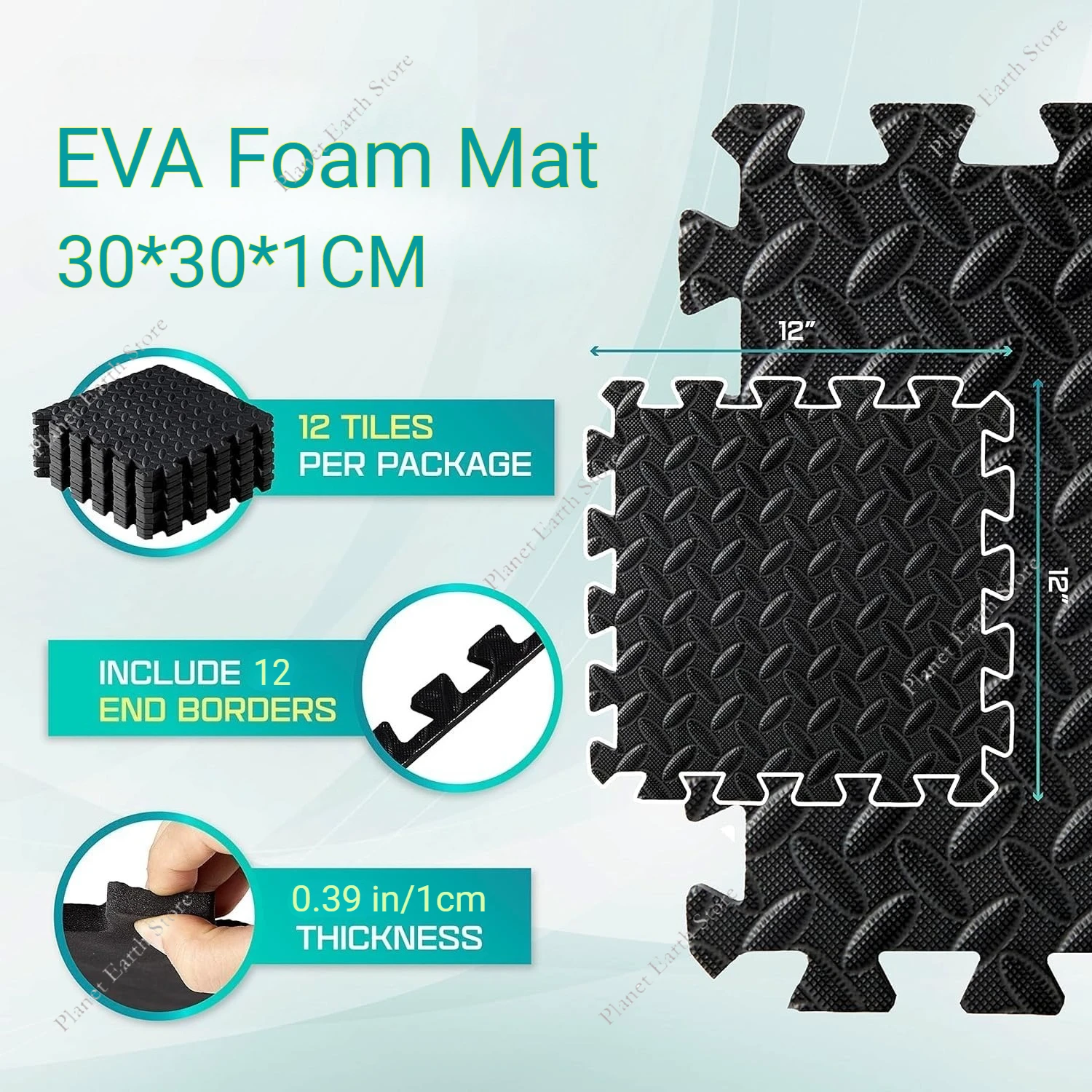 12Pcs Eva Foam Mat Baby Foam Play Mat Interlocking Foam Tiles Non-Slip Foam Floor Mat Gym Puzzle Sports Floor Mat Home 30*30*1CM