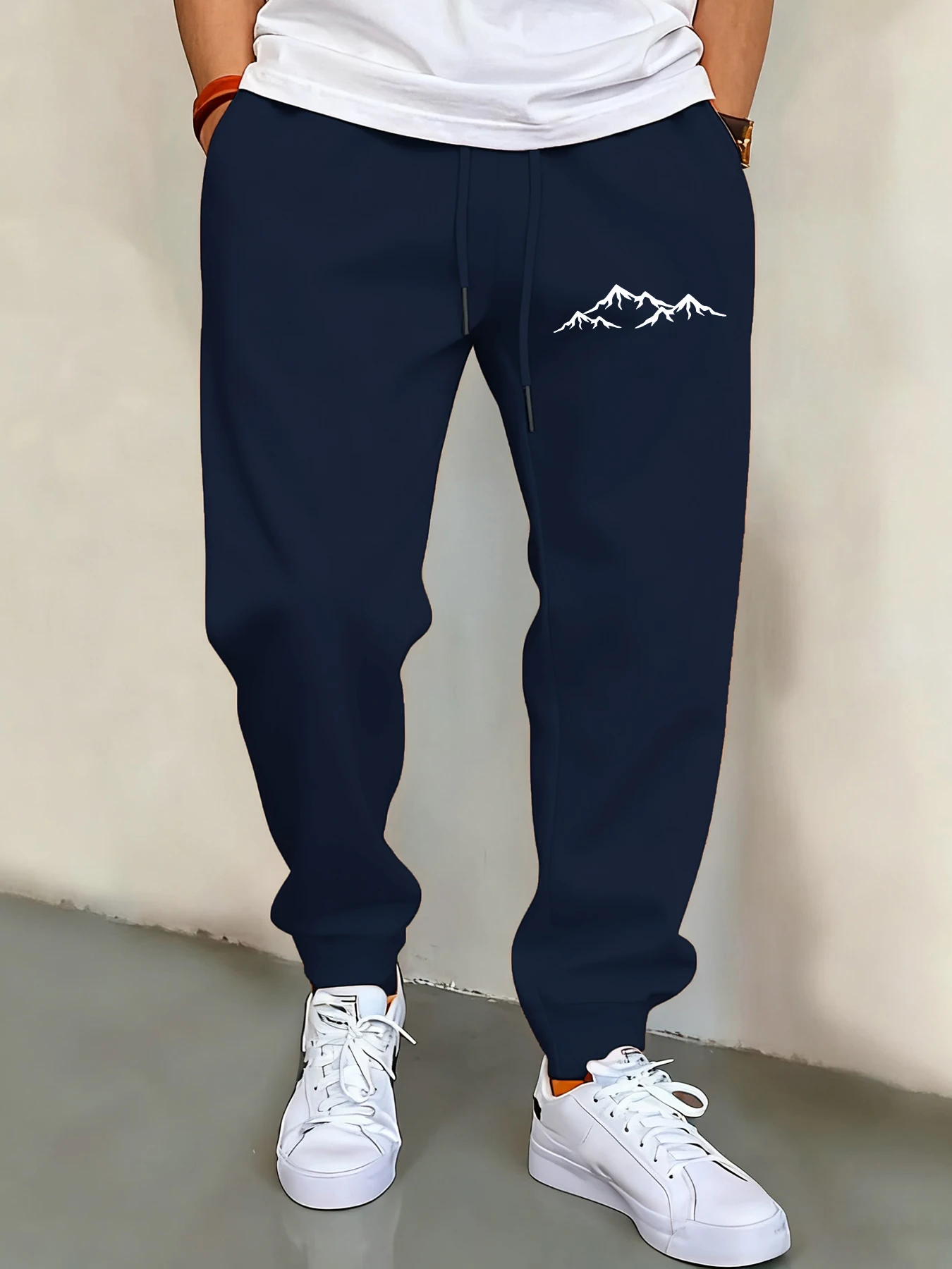 

Outdoor Scenery Range Outline Print Mens Sweatpant Hip Hop Vintage Trousers Versatile Fashion Pants Fleece Pockets Man Pants