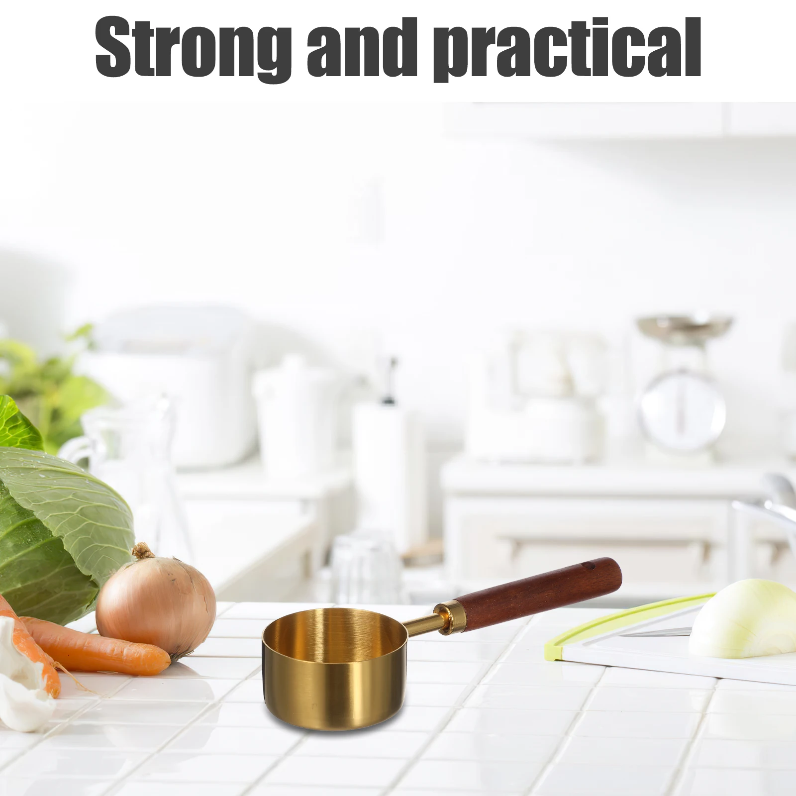 

Stainless Steel Cup 60Ml Kitchen Utensil Cooking Baking Seasoning Home Restaurant Golden Wood Handle Coffee Flour Condiment