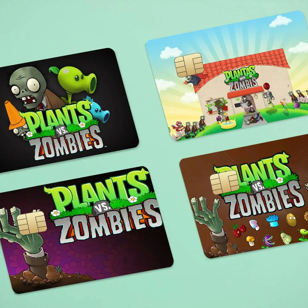 GAME Plants Vs. Zombies Anime 1 Set Of 4 Pcs Funny Shell Ultra Thin No Fade Sticker Skin Cover Film For Debit Credit Card