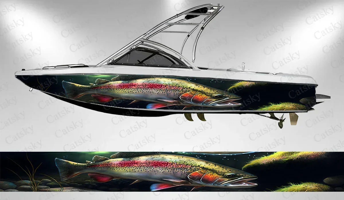 Realistic Animal Trout Underwater Colorful Cool Boat Sticker Vinyl Ship Pontoon Deck Boat Fishing Decorative Pontoon Boats Decal