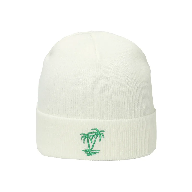 Men's Palm Tree Embroidery Kpop Beanie Hat For Women Men Coconut Tree Snapback Hip Hop Cap Outdoor Curved Black Cotton Dad Hat