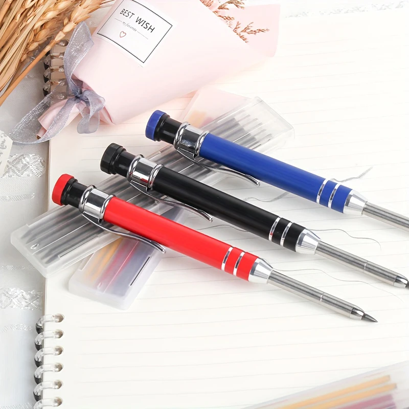 2.8mm Solid Carpenter Mechanical Pencil with Lead Deep Hole Marker with Built-In Sharpener for Carpenter Woodworking Architect