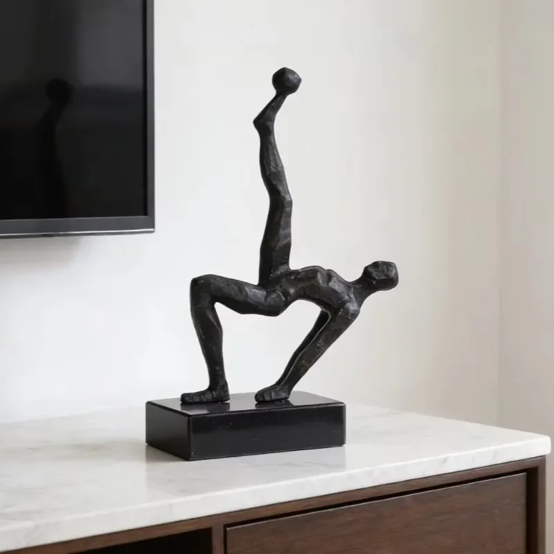 Metal aluminum alloy human muscle sculpture with marble base, black, for interior decoration