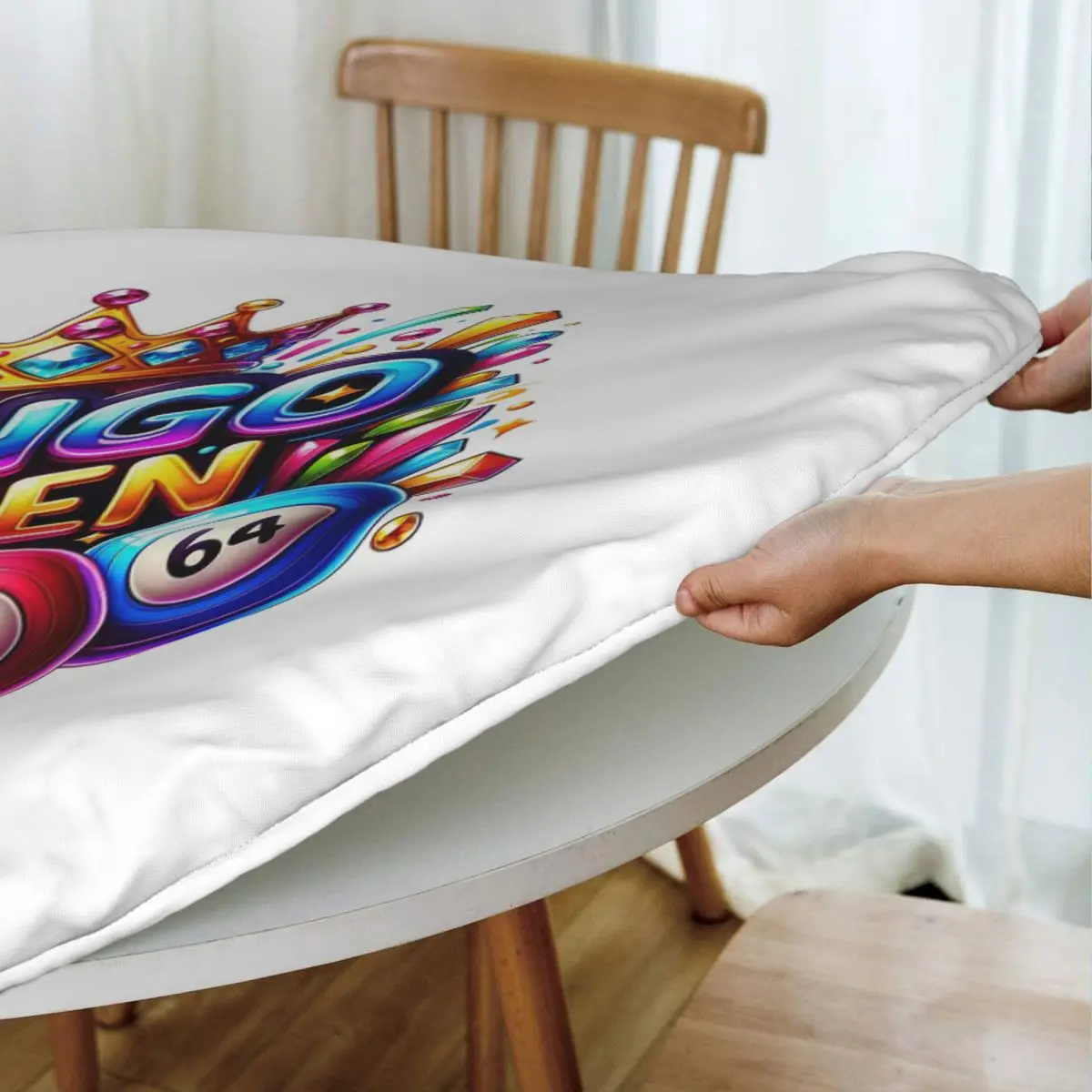 Bingo Queen Best Player Of Vacation Bingo Waterproof Round Tablecloth Oilproof Table Cloth for Kitchen Events Dining Table Cover