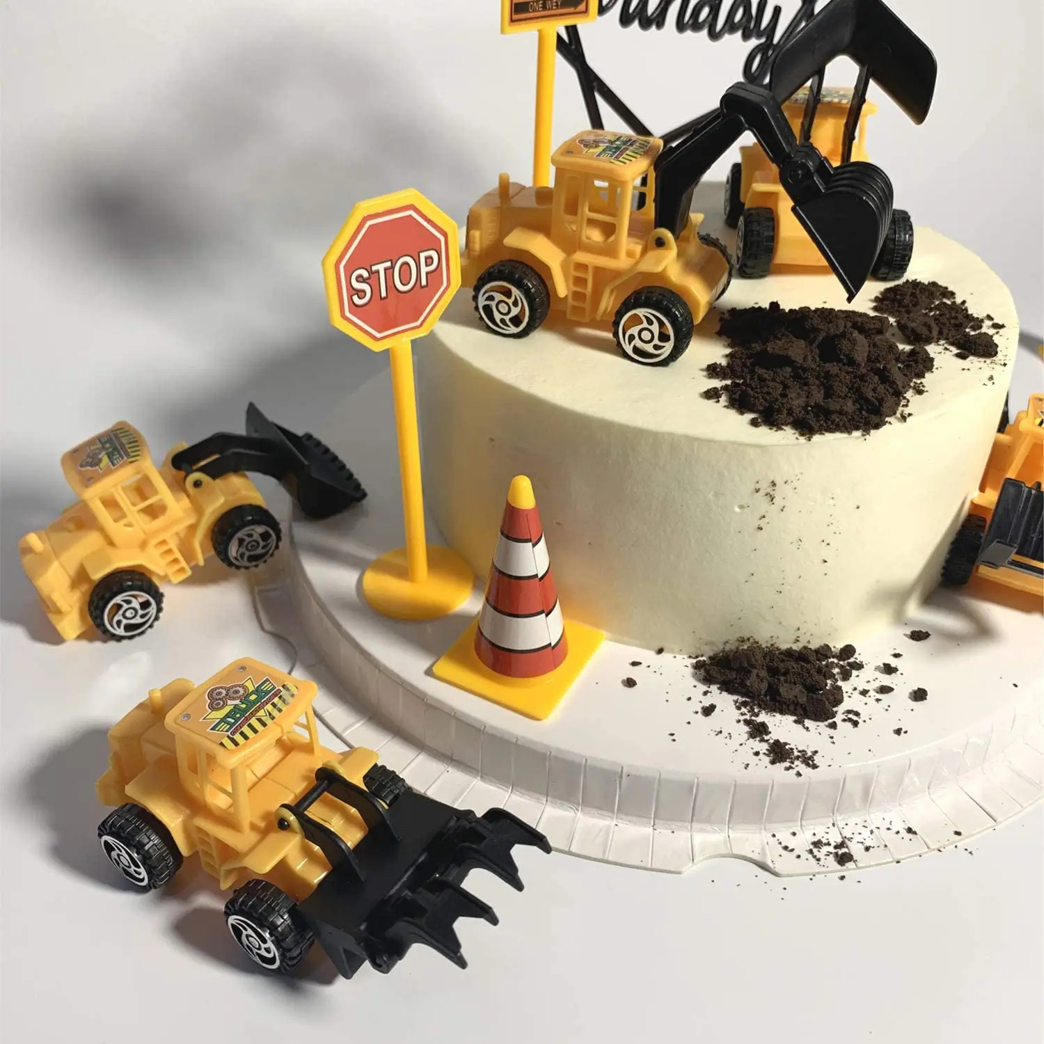 Mini Construction Vehicles Construction Cake Toppers Mini Traffic Signs Small Dump Truck Excavator Toy Construction Party Favors