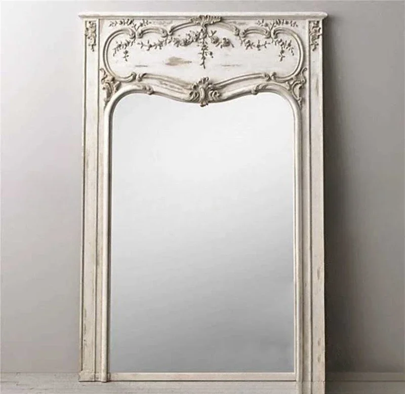 Solid wood carving flower full-length mirror custom furniture clothing store fitting mirror cloakroom floor-to-ceiling