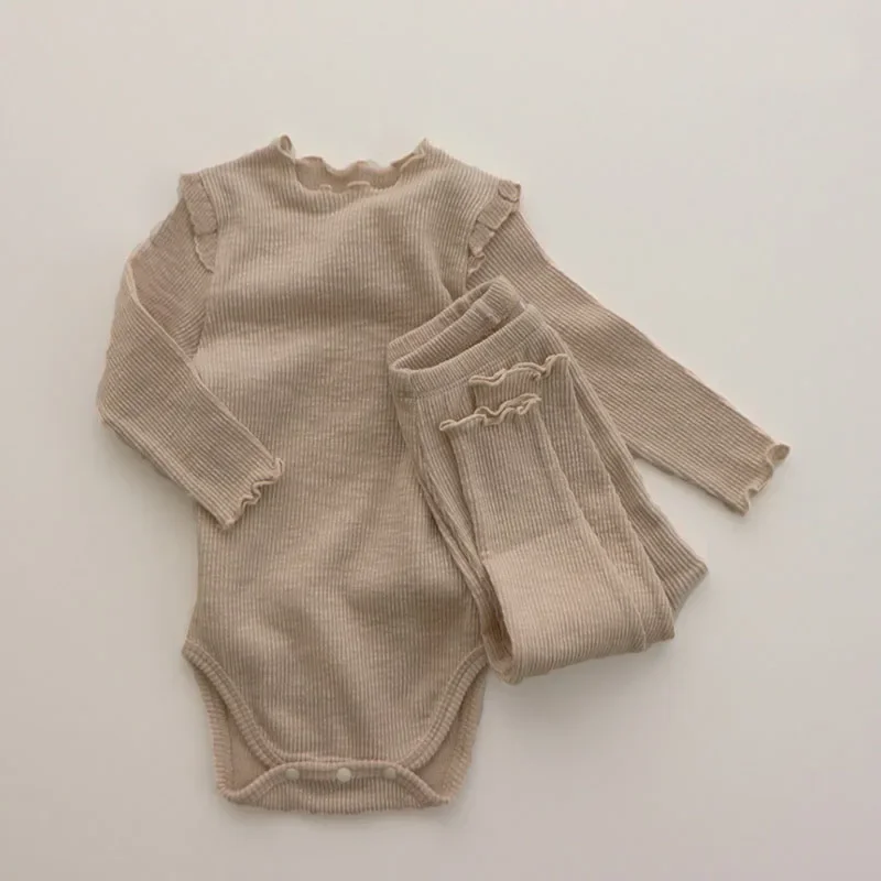 2Pcs Baby Outfits Newborn Cotton Long Sleeve Bodysuit + Leggings Solid Color Infant Clothes Sets