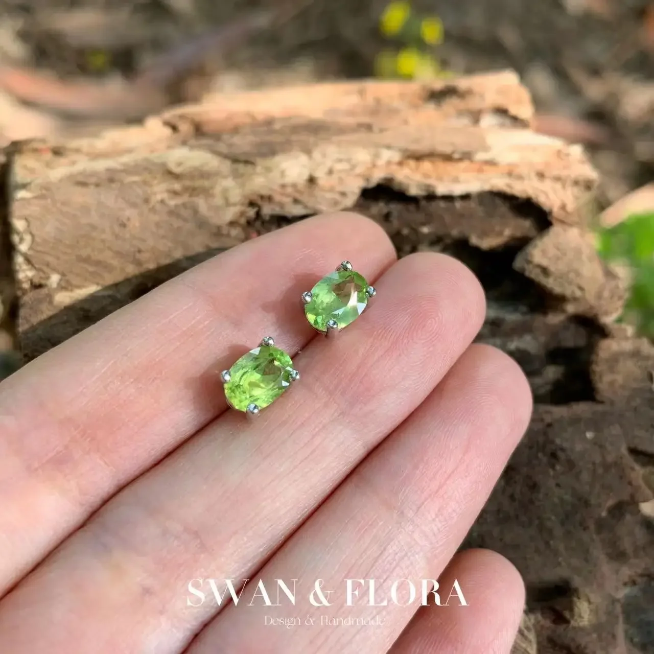 Natural Peridot 925 Sterling Silver Stud Earrings For Women Jewelry Gift Simple Peridot Jewelry Green